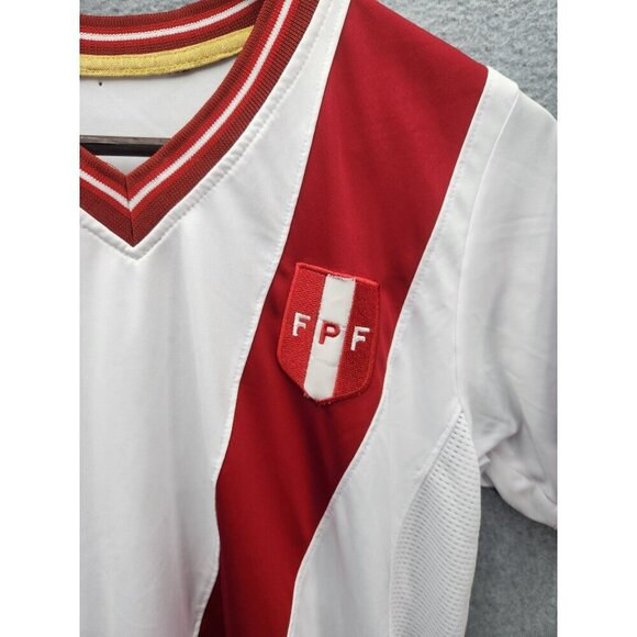 Peru National Soccer Team Jersey White/Red V-Neck Mens Athletic Shirt - Picture 2 of 3